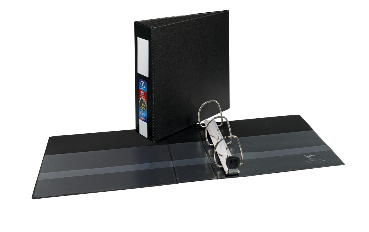 Avery Heavy-Duty 3 Ring Binder with Label Holder, 3" One Touch EZD Rings, 3.5" Spine, 1 Black Binder (79993)